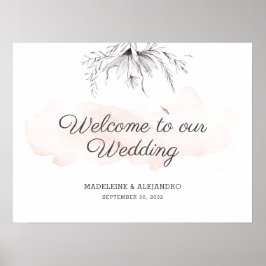 Señal de bienvenida de boda floral romántico