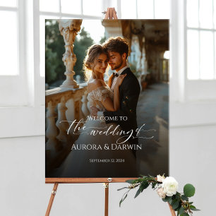 Señal de bienvenida de boda fotográfico y caligraf