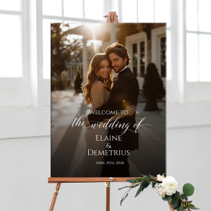 Señal de bienvenida de boda fotográfico y caligraf