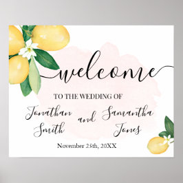 Señal de bienvenida de Boda Lemons, ducha rosa