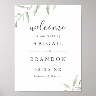 Señal de bienvenida de boda rústico y verde minima