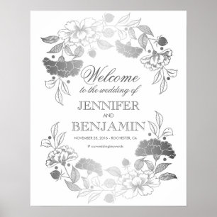 Señal de bienvenida de Boda Wreath elegante de Sil
