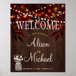 Señal de bienvenida de bodas en otoño rústico