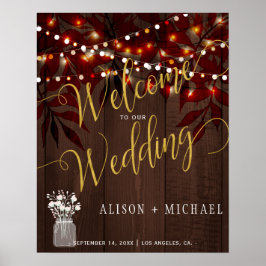 Señal de bienvenida de bodas en otoño rústico