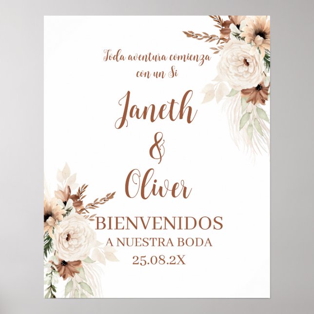 Señal de bienvenida de Boho Boda español (Frente)