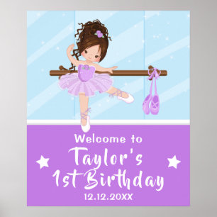 Señal de bienvenida de Brown Hair Ballerina Purple