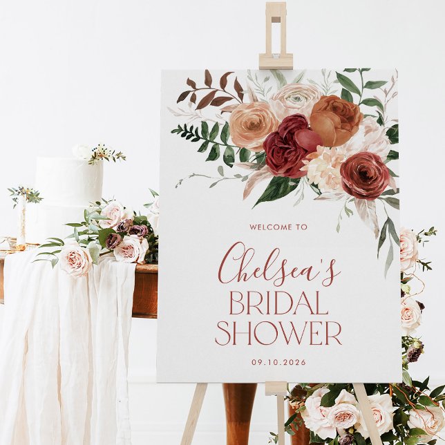 Señal de bienvenida de caída en el amor (Fall in Love Bridal Shower Welcome Sign. Floral sign)