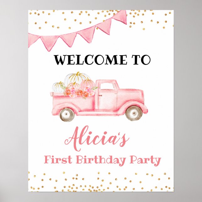 Señal de bienvenida de camión de calabaza rosa (Frente)