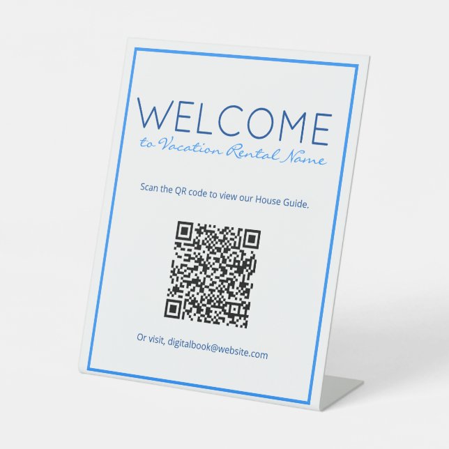Señal de bienvenida de código QR digital azul de p (Anverso)