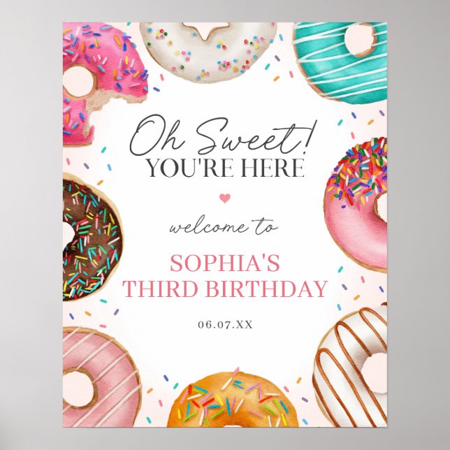 Señal de bienvenida de cumpleaños de Donut Sweet S (Frente)
