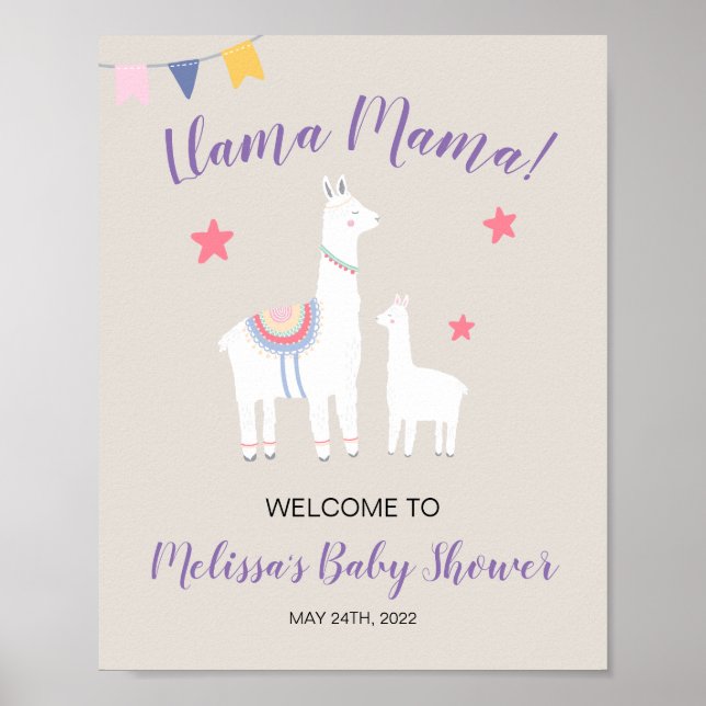 Señal de bienvenida de Cute Llama Mama Baby Shower (Frente)