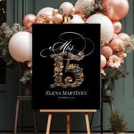 Señal de bienvenida de diseño dorado de Mis Quince