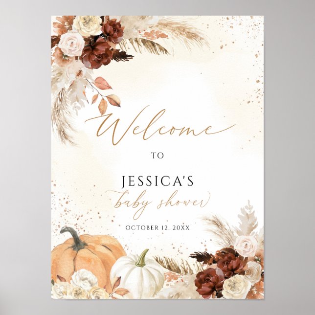 Señal de bienvenida de ducha de bebé caída, pequeñ (Frente)