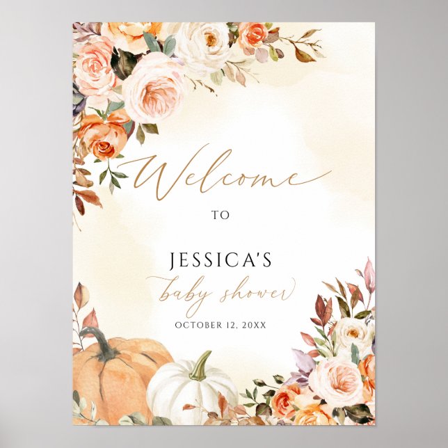 Señal de bienvenida de ducha de bebé caída, pequeñ (Frente)