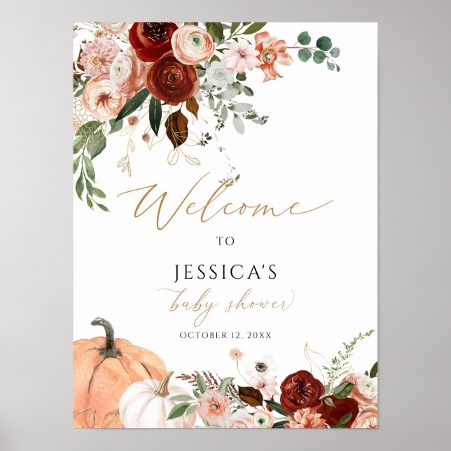 Señal de bienvenida de ducha de bebé caída, pequeñ (Frente)