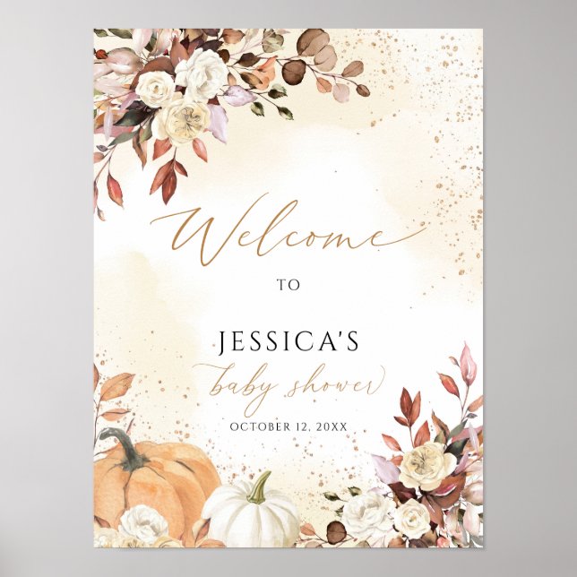 Señal de bienvenida de ducha de bebé caída, pequeñ (Frente)