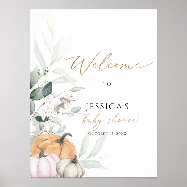 Señal de bienvenida de ducha de bebé caída, pequeñ (Frente)