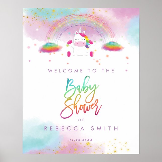 señal de bienvenida de ducha de bebé de arco iris  (Frente)