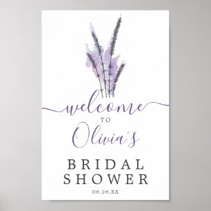 Señal de bienvenida de ducha de novia de lavanda m