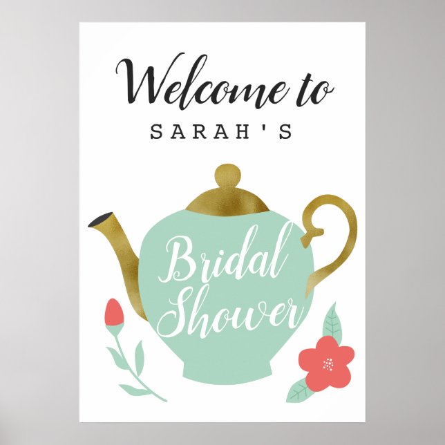 Señal de bienvenida de ducha de novia Fiesta de té (Frente)