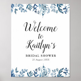 señal de bienvenida de ducha de novia floral azul