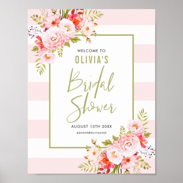 Señal de bienvenida de ducha de novia floral de fr (Frente)