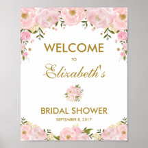 Señal de bienvenida de ducha de novia floral de or