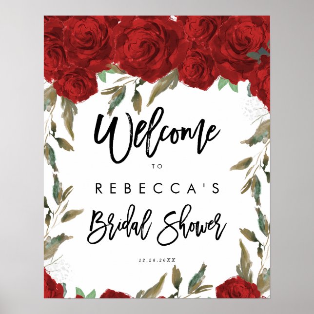 señal de bienvenida de ducha de novia floral rosa  (Frente)