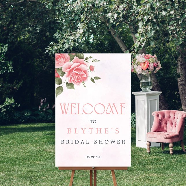 Señal de bienvenida de ducha de novia floral rosa (Subido por el creador)
