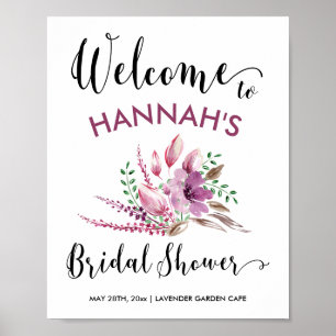 Señal de bienvenida de ducha de novia Lavendar y F
