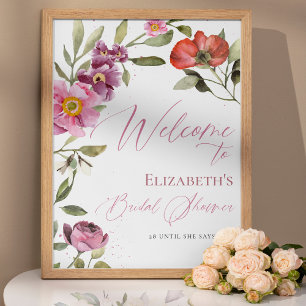 Señal de bienvenida de ducha de novia Rosey Floral