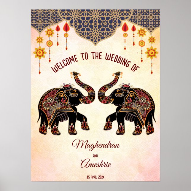 Señal de bienvenida de elefante indio de origen in (Frente)
