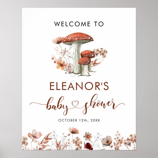 Señal de bienvenida de Fall Boho Mushroom Floral B (Frente)