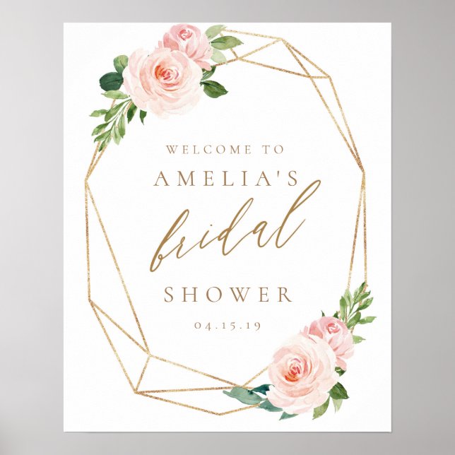 Señal de bienvenida de Floral Gold Bridal Shower (Frente)