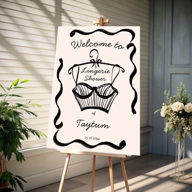 Señal de bienvenida de frontera ondulada con ducha (Lingerie bridal shower wavy border welcome sign poster template instant download personalized decor)