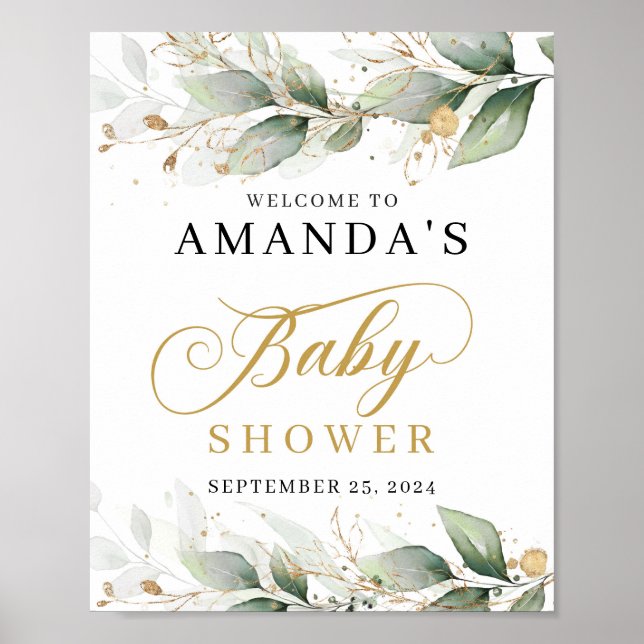 Señal de bienvenida de hojas de oro de eucalipto v (Frente)