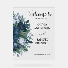 Señal de bienvenida de la boda acrílica azul de la