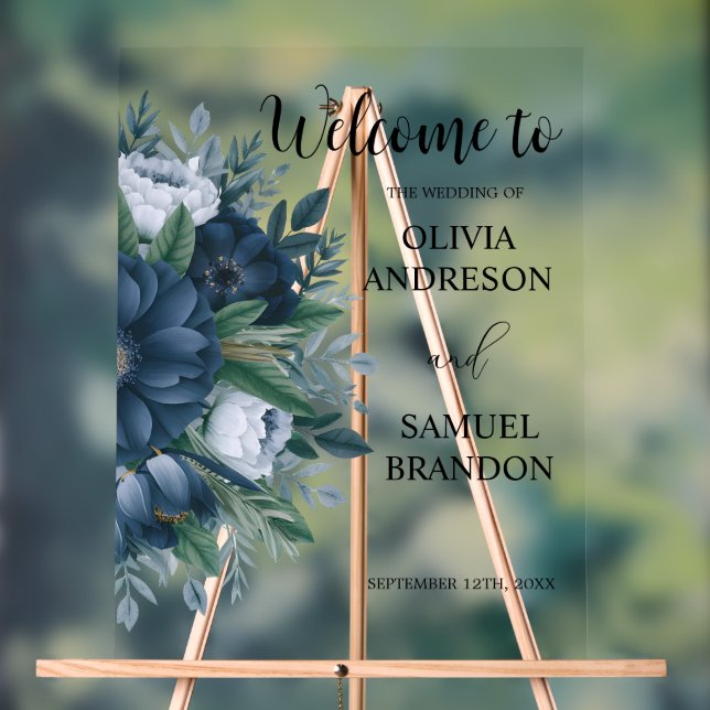Señal de bienvenida de la boda acrílica azul de la (Neutral )