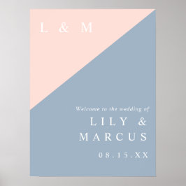 Señal de bienvenida de la boda elegante azul turbu