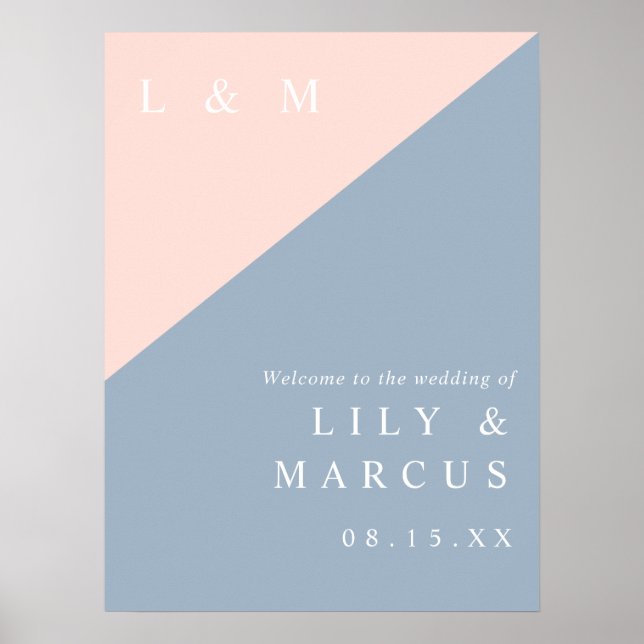 Señal de bienvenida de la boda elegante azul turbu (Frente)