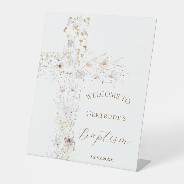 Señal de bienvenida de la cruz floral del bautismo (Anverso)