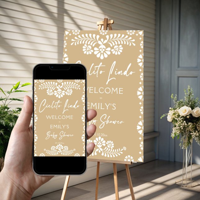 Señal de bienvenida de la ducha Cielito lindo beig (Cielito lindo beige Mexican fiesta baby shower welcome sign poster template instant digital download)