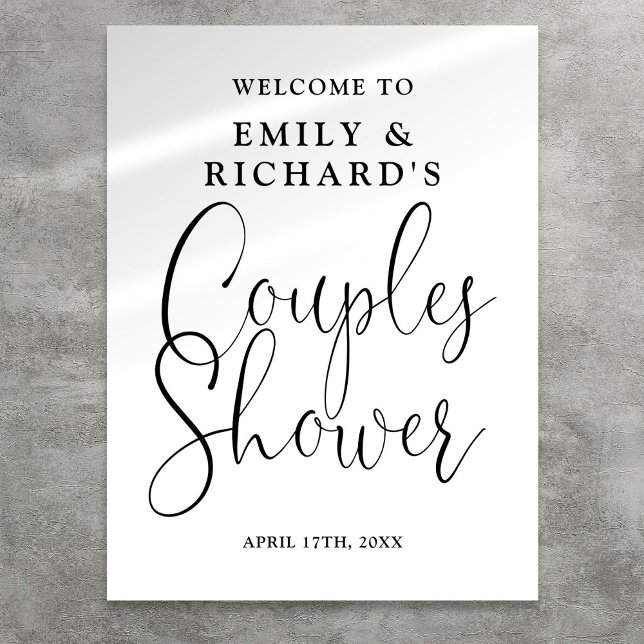Señal De Bienvenida De La Ducha De Las Parejas Neg (Black And White Couples Shower Welcome Sign)