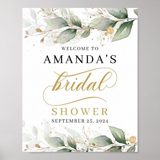 Señal de bienvenida de la ducha de novia con eucal (Frente)