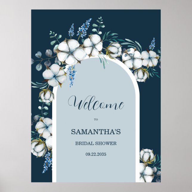 Señal de bienvenida de la ducha de novia de algodó (Frente)