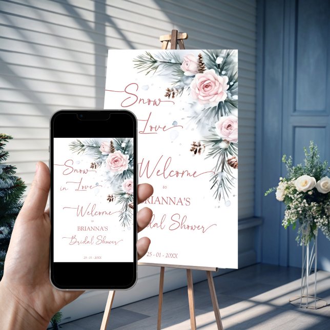 Señal de bienvenida de la ducha de novia en invier (Snow in love winter bridal shower personalized welcome sign poster template instant download)
