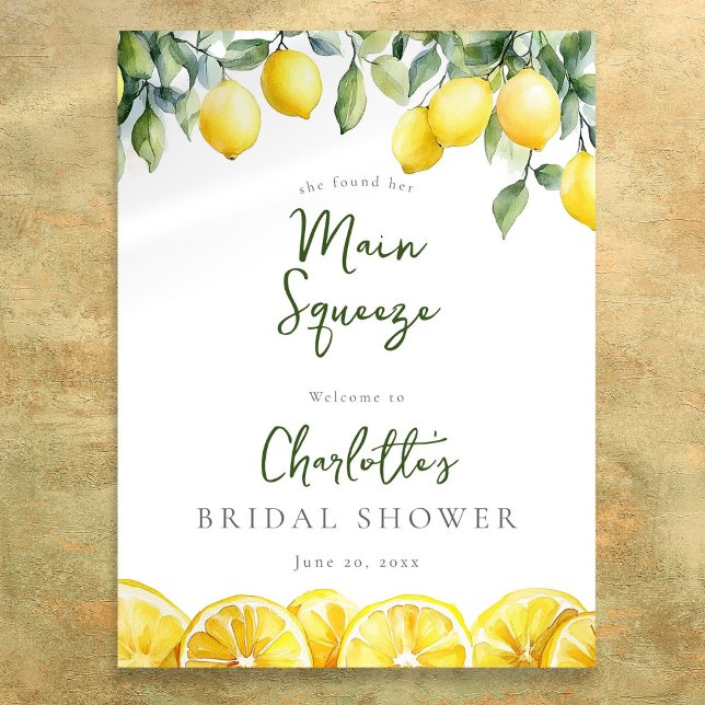 Señal de bienvenida de la ducha de novia Squeeze L (Main Squeeze Lemons Bridal Shower Welcome Sign)