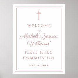 Señal de bienvenida de la Santa Comunión rosa y Ro