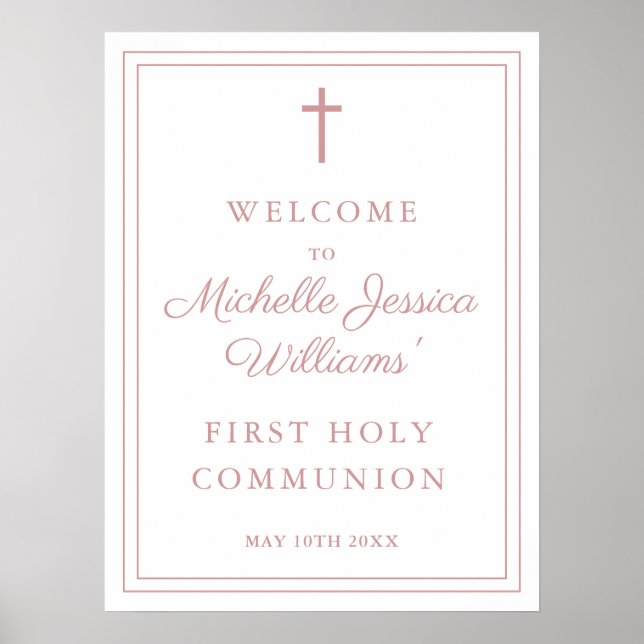 Señal de bienvenida de la Santa Comunión rosa y Ro (Frente)