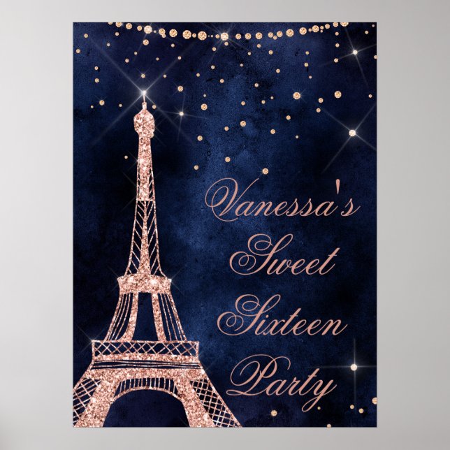 Señal de bienvenida de la Torre Eiffel rosa de oro (Frente)